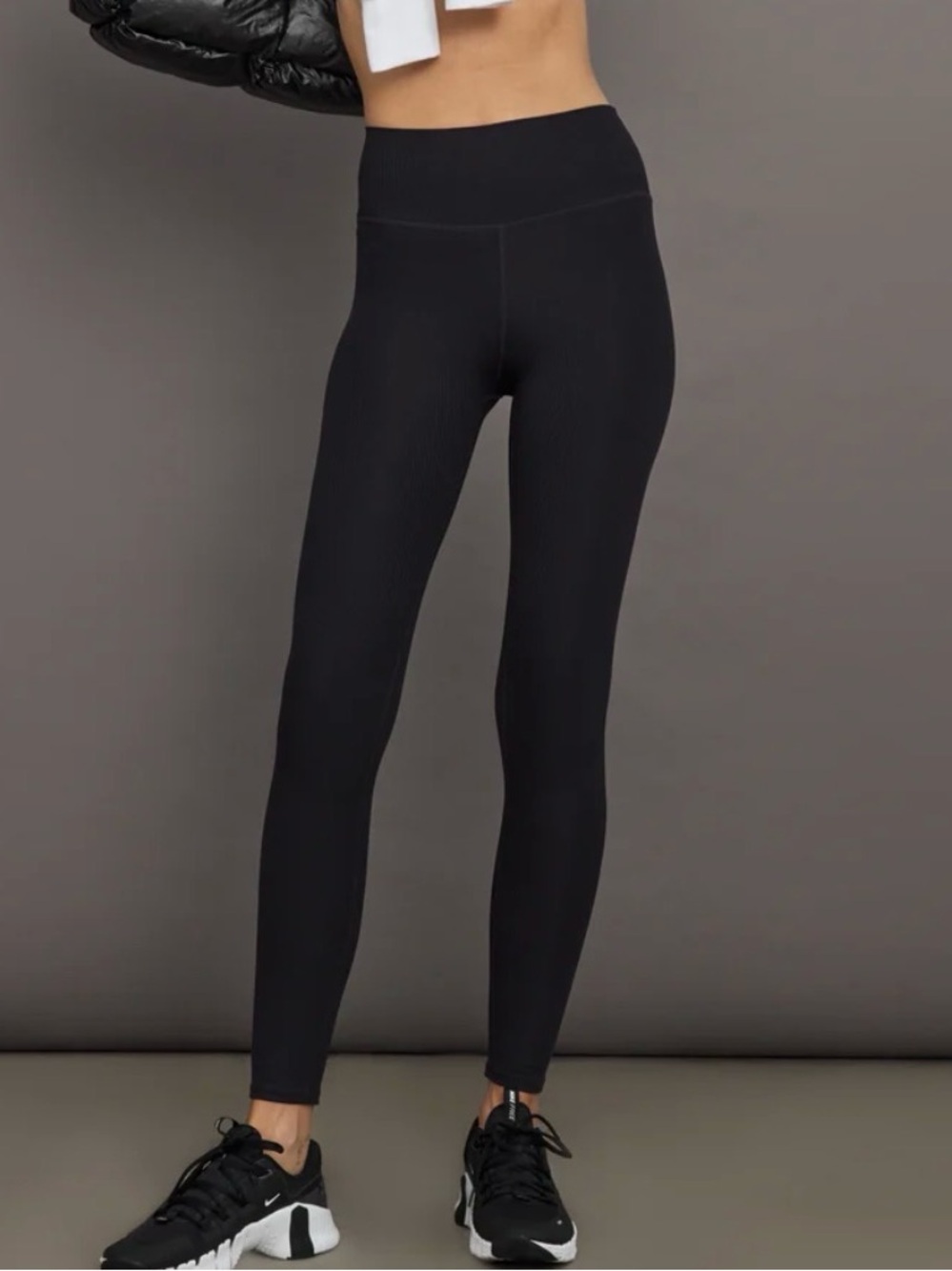 CARBON 38 BLACK RIBBED ACTIVEWEAR ATHLETIC LEGGINGS WOMENS LARGE
